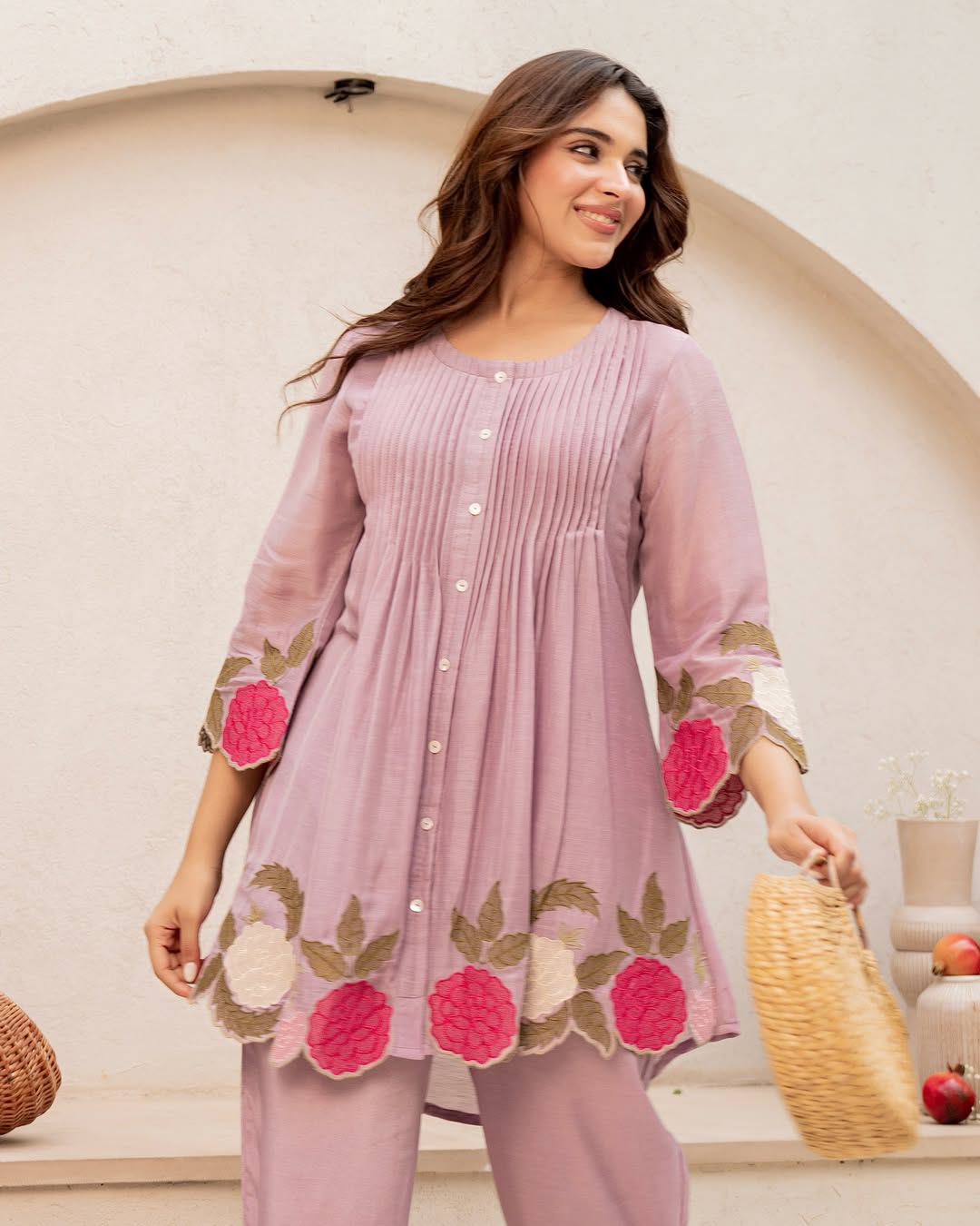 Premium Purple Chanderi Silk Co-Ord Set with Embroidery