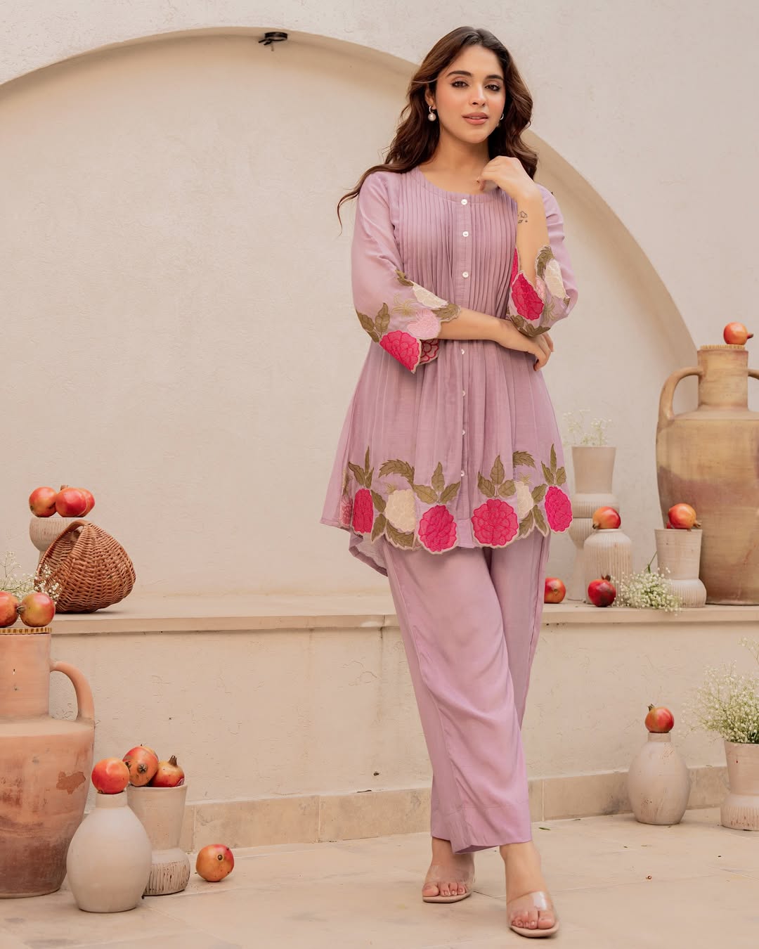 Premium Purple Chanderi Silk Co-Ord Set with Embroidery