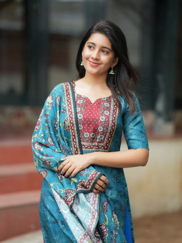 Festival Blue Rani Silk Suit Set with Dupatta