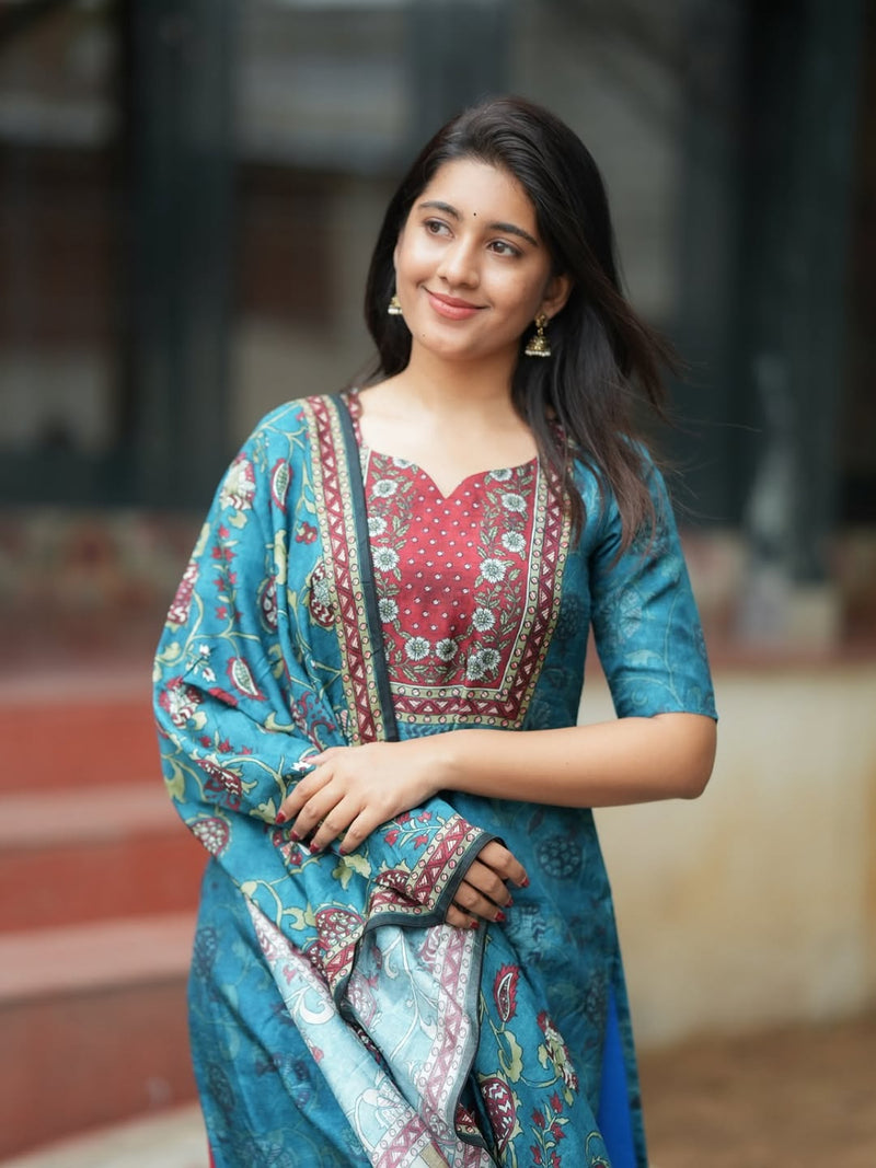 Festival Blue Rani Silk Suit Set with Dupatta