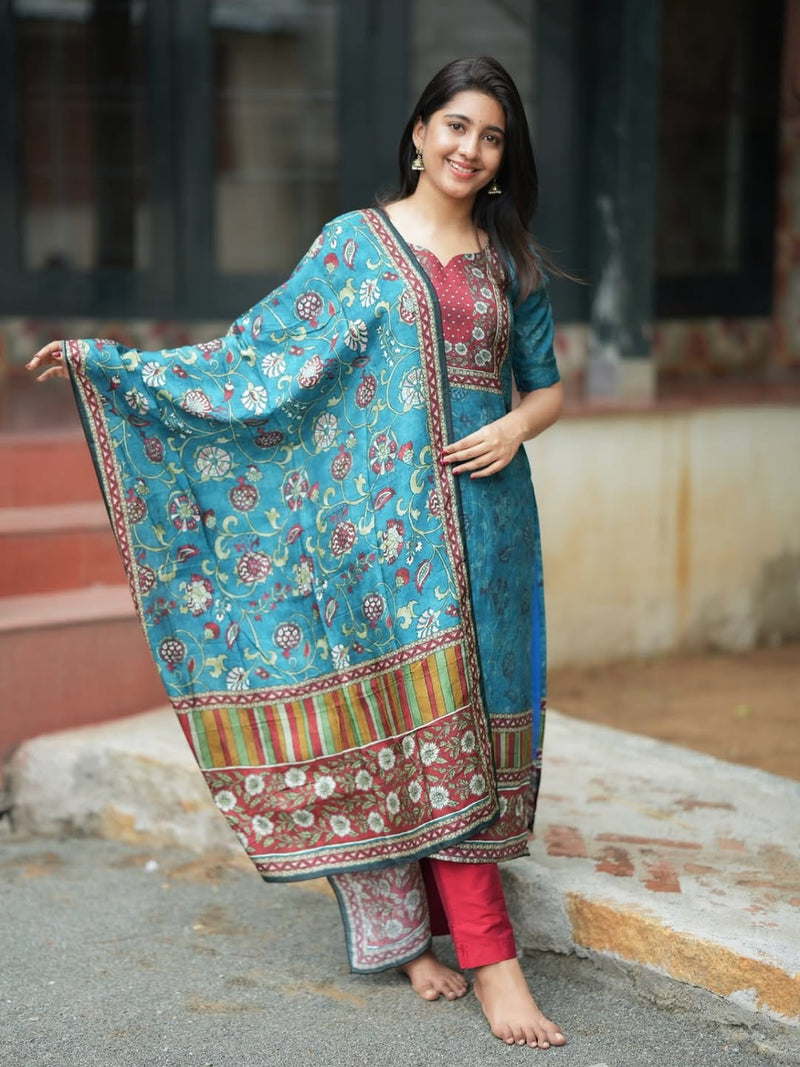 Festival Blue Rani Silk Suit Set with Dupatta