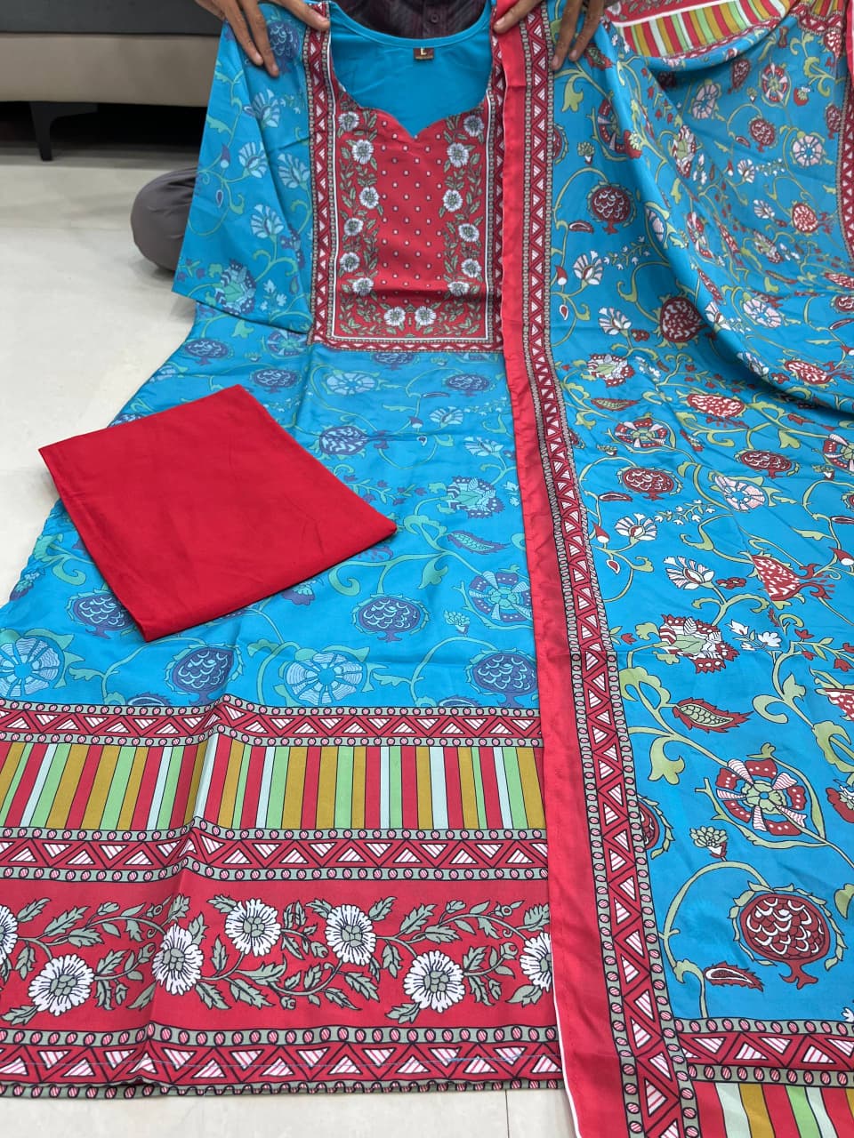 Festival Blue Rani Silk Suit Set with Dupatta