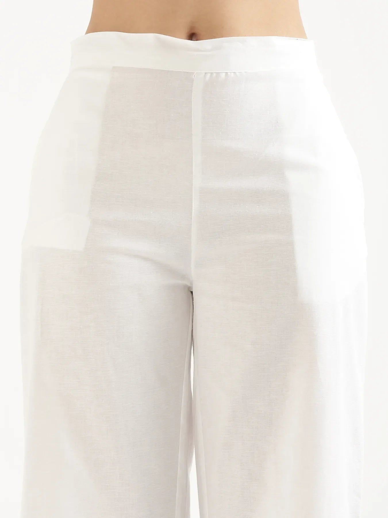 Women White Airy Linen Wide Leg Pant