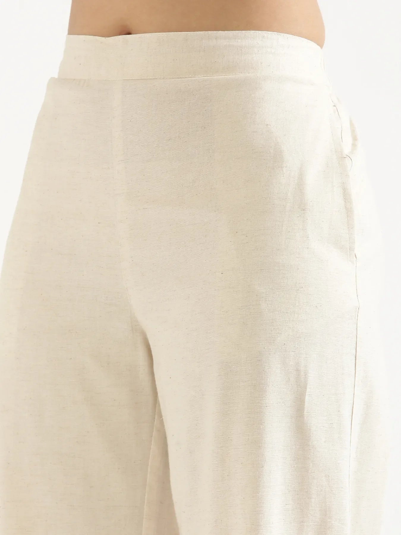 Women Ecru Airy Linen Wide Leg Pant
