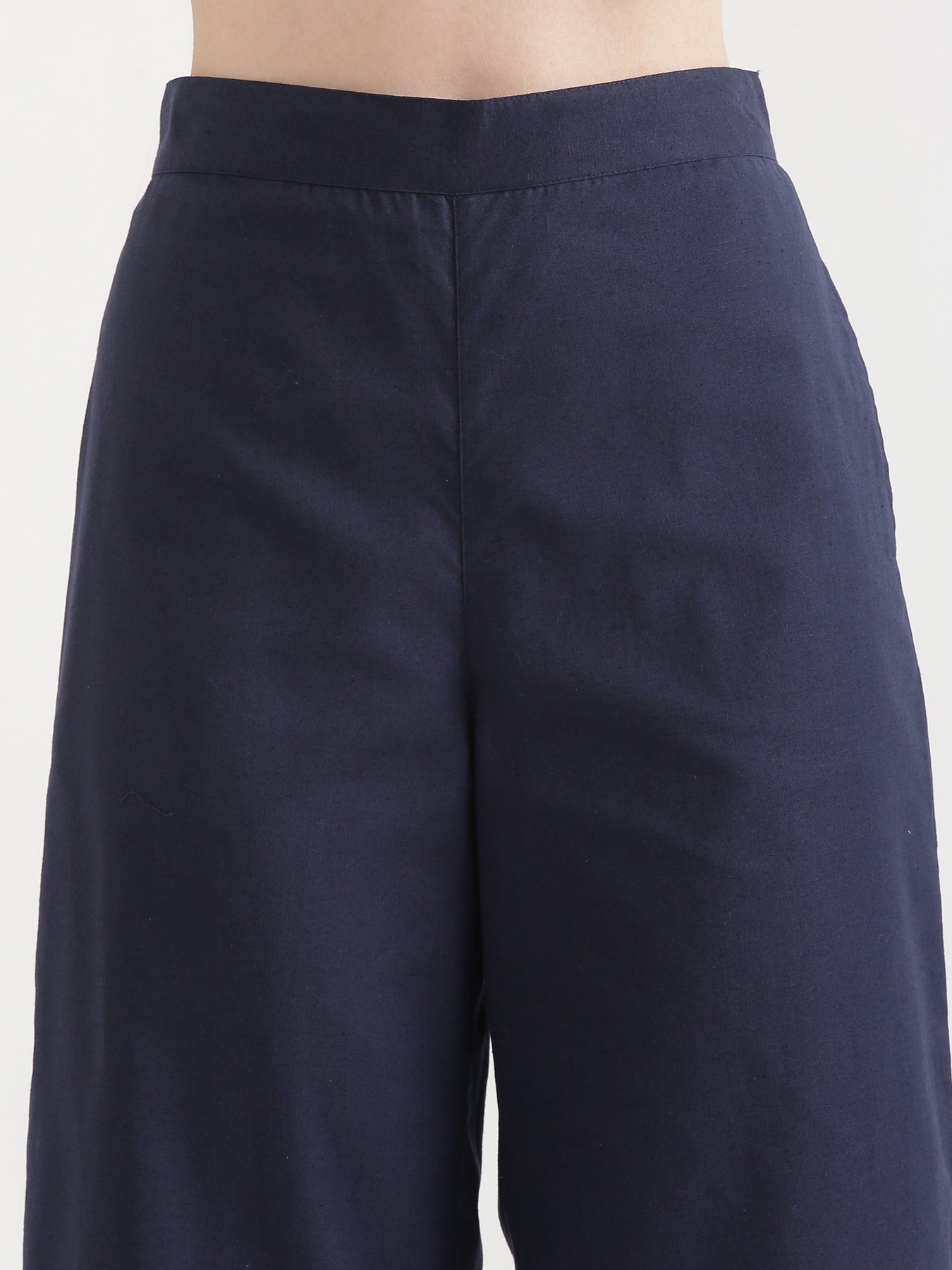 Women Navy Blue Airy Linen Wide Leg Pant