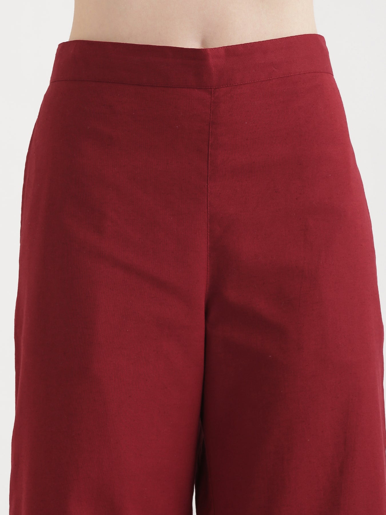 Women Maroon Airy Linen Wide Leg Pant