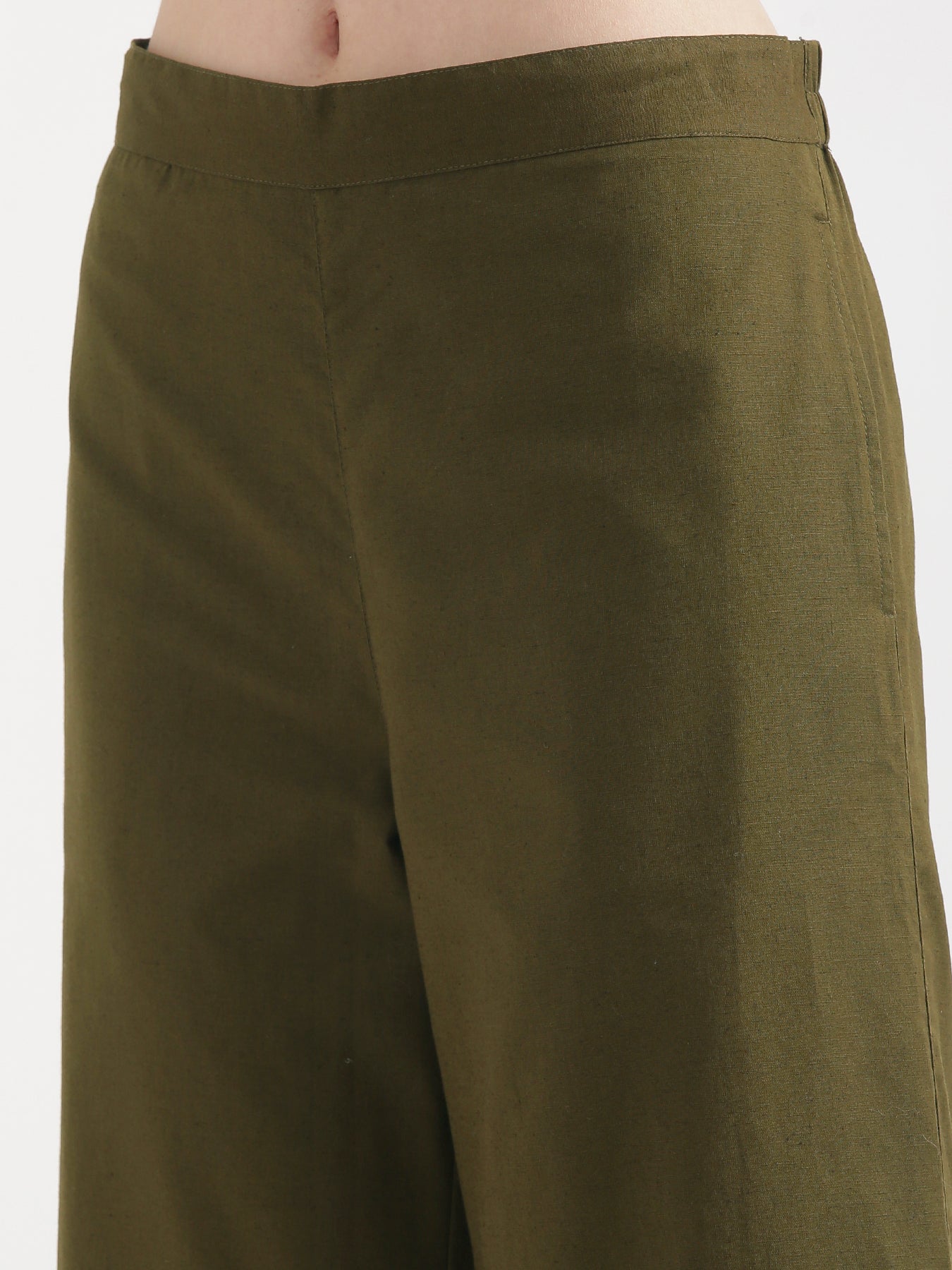 Women Olive Green Airy Linen Wide Leg Pant