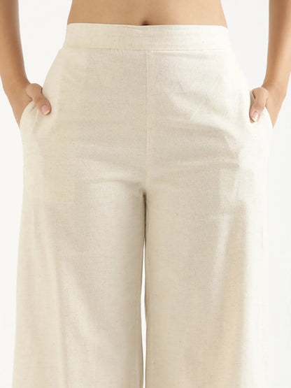 Women Ecru Airy Linen Wide Leg Pant
