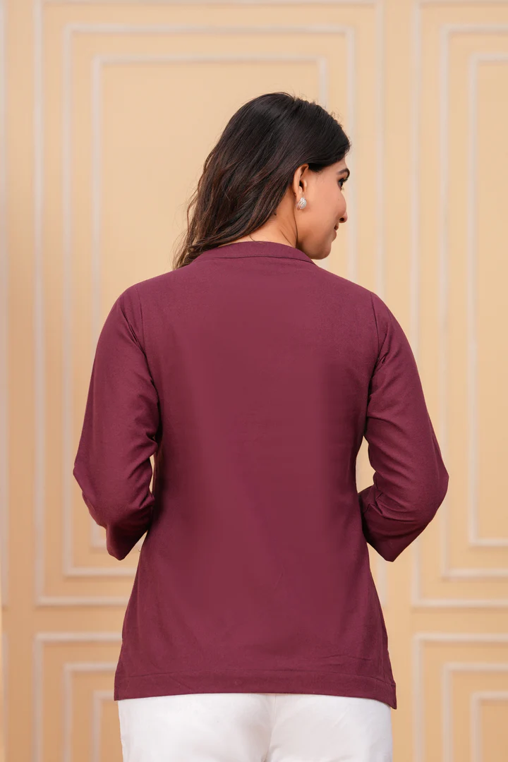Effortless Style- Royal Wine Airy Linen Short Kurti