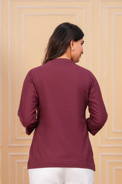 Effortless Style- Royal Wine Airy Linen Short Kurti