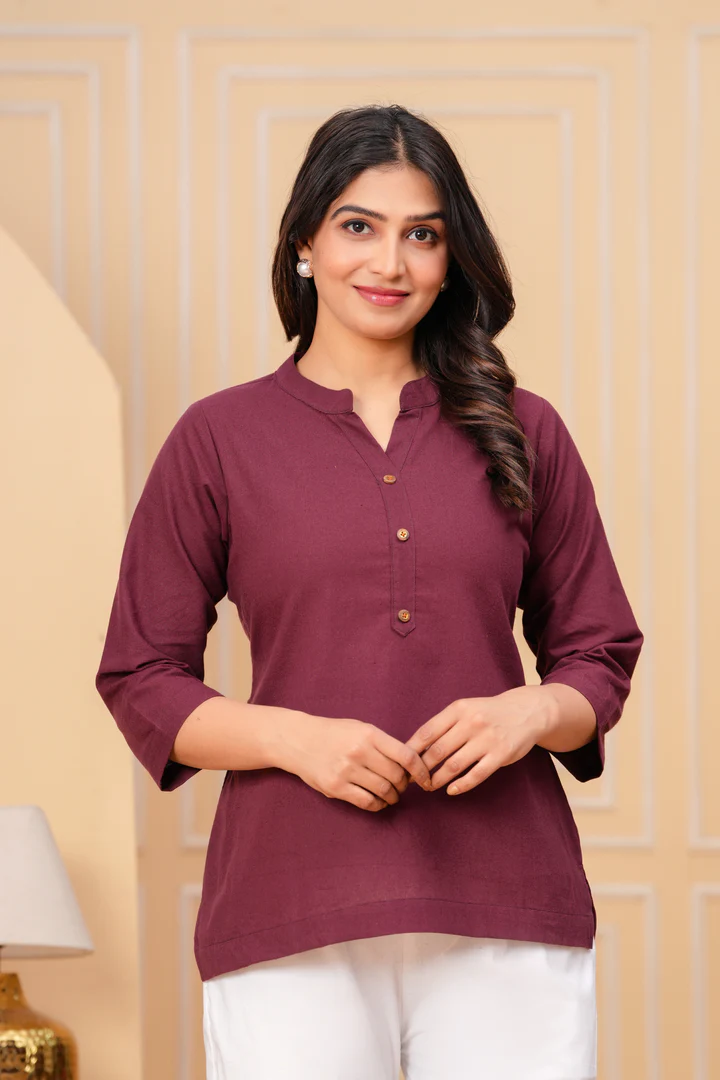 Effortless Style- Royal Wine Airy Linen Short Kurti