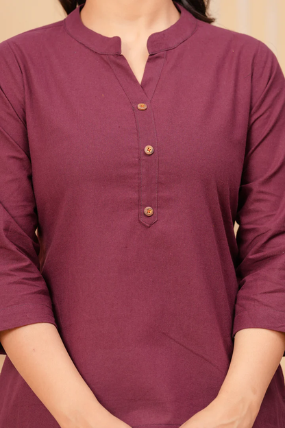 Effortless Style- Royal Wine Airy Linen Short Kurti