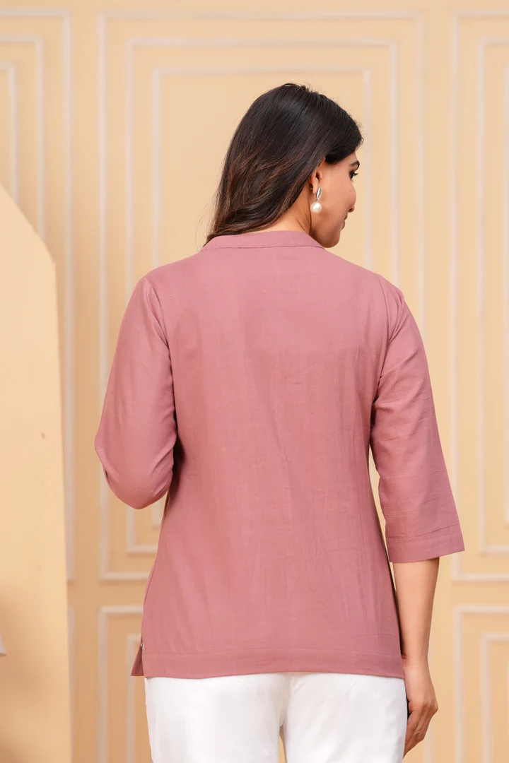 Effortless Style- Rose Taupe Airy Linen Short Kurti