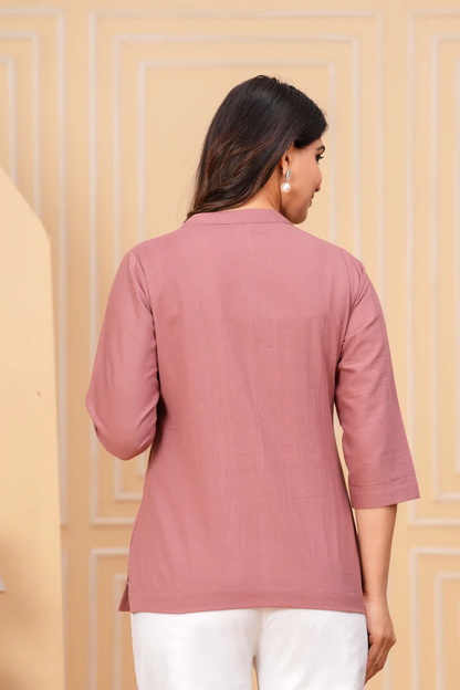 Effortless Style- Rose Taupe Airy Linen Short Kurti