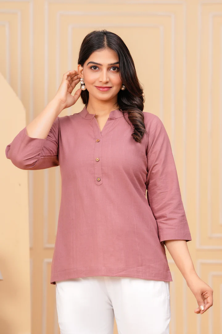 Effortless Style- Rose Taupe Airy Linen Short Kurti