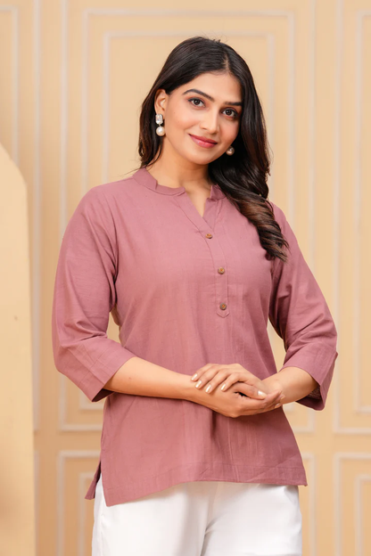 Effortless Style- Rose Taupe Airy Linen Short Kurti