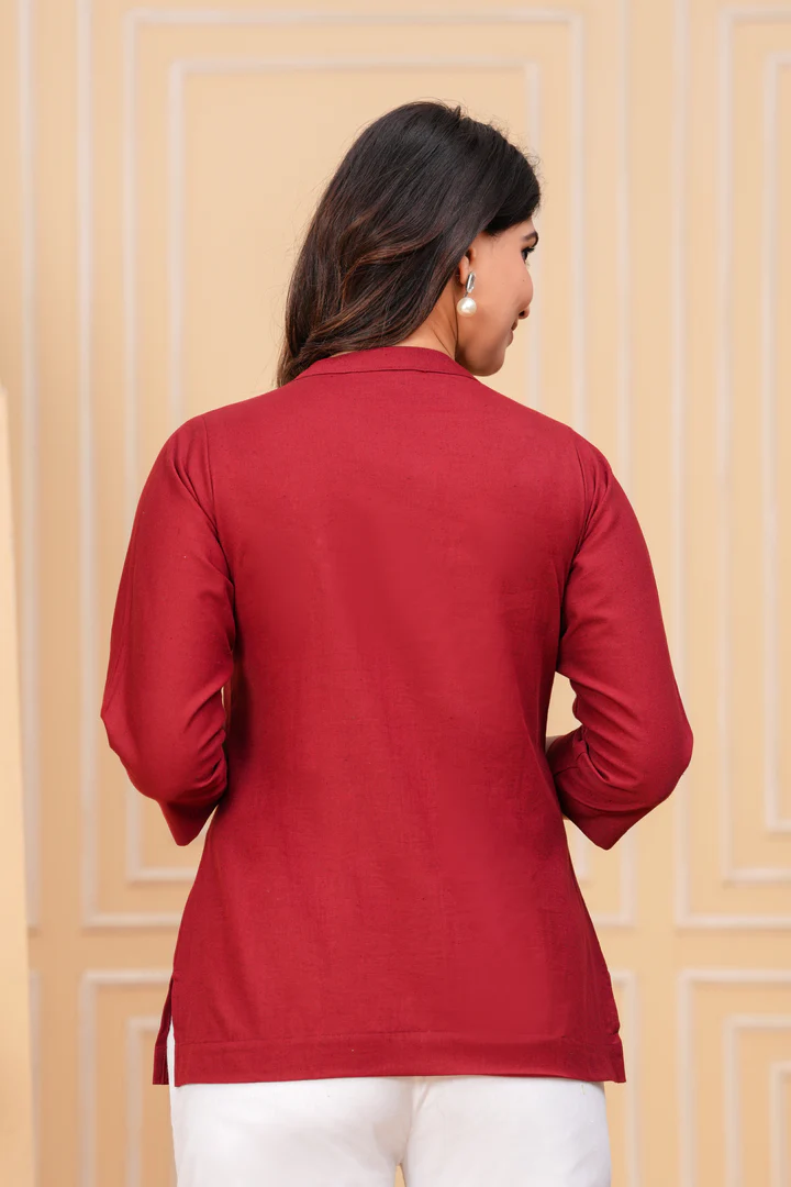 Effortless Style-Maroon Airy Linen Short Kurti