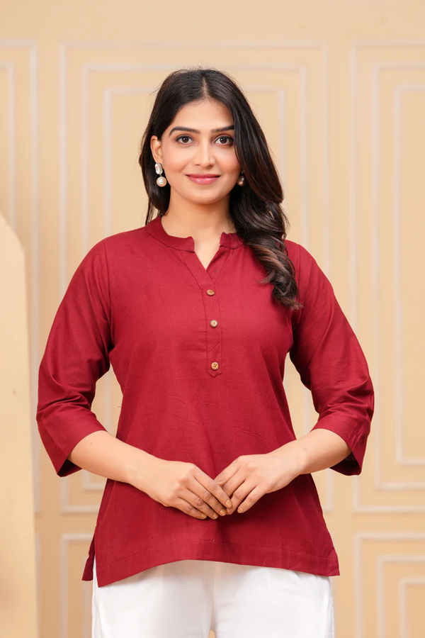 Elegant Red Rayon Straight Kurti for Women