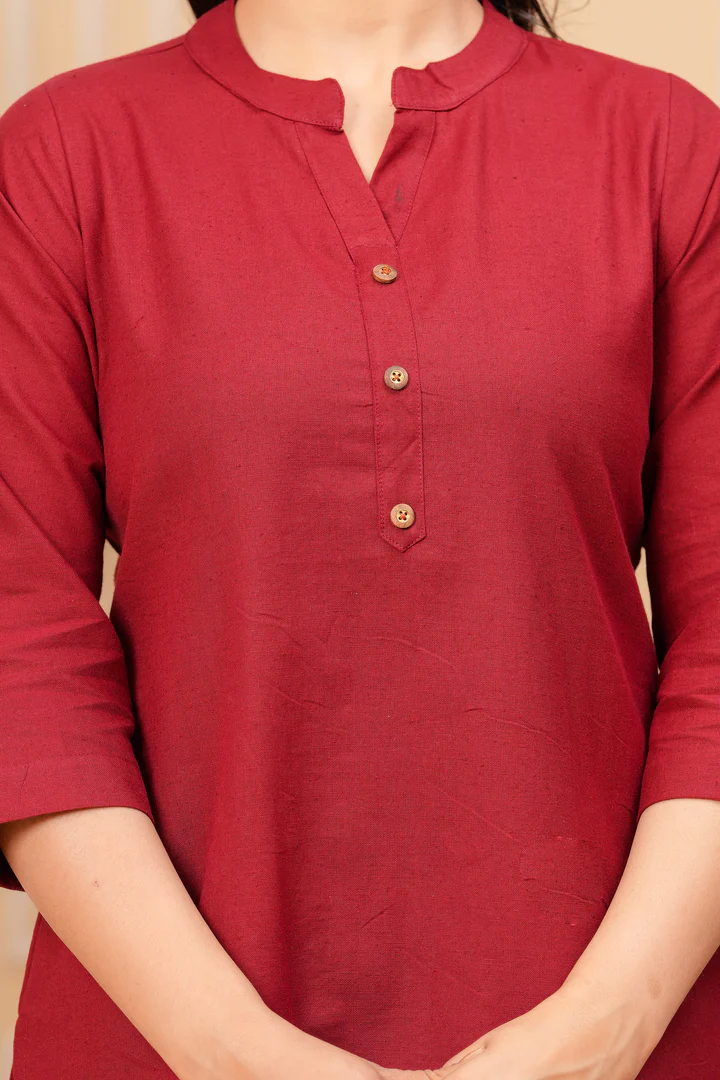 Effortless Style-Maroon Airy Linen Short Kurti