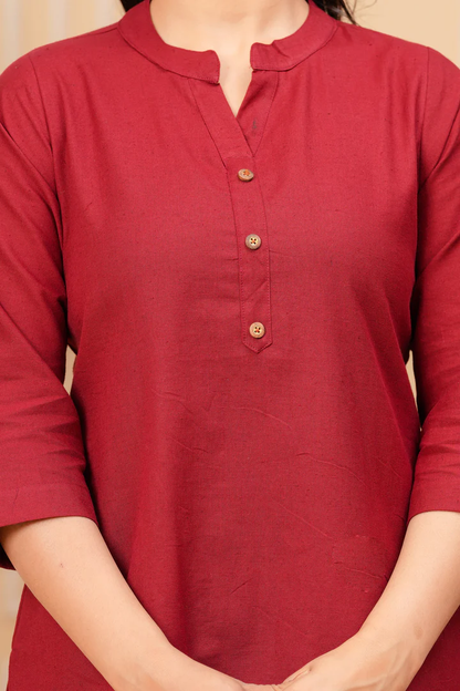 Effortless Style-Maroon Airy Linen Short Kurti