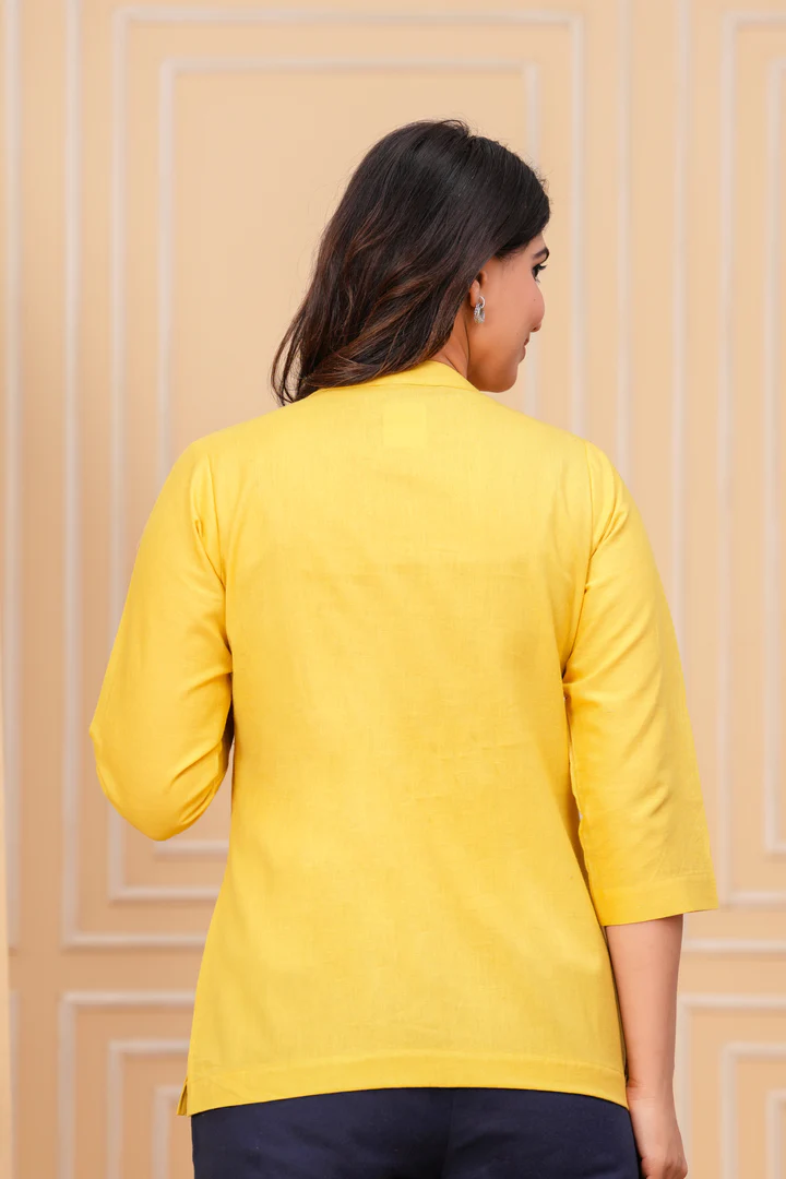 Effortless Style- Yellow Airy Linen Short Kurti