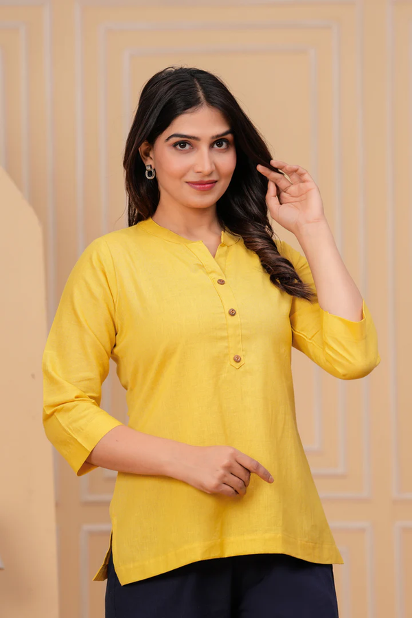 Elegant Yellow Rayon Straight Kurti for Women
