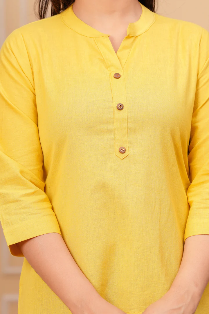 Effortless Style- Yellow Airy Linen Short Kurti