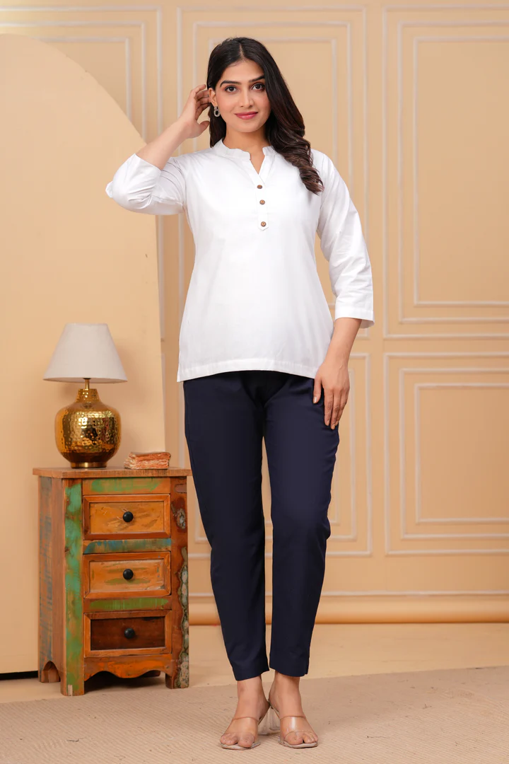 Effortless Style- White Airy Linen Short Kurti