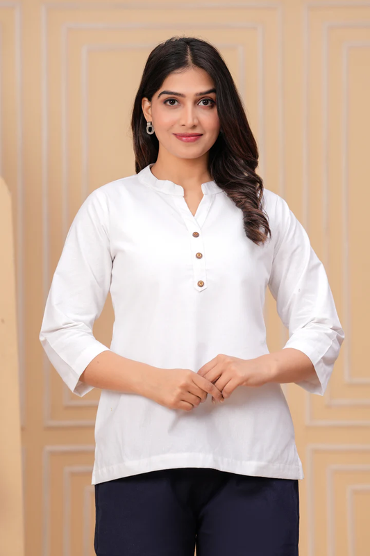 Effortless Style- White Airy Linen Short Kurti