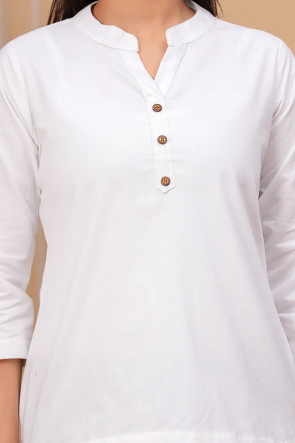 Effortless Style- White Airy Linen Short Kurti