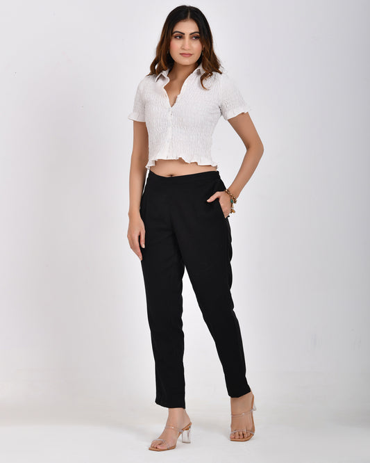Black Linen Narrow Leg Pants