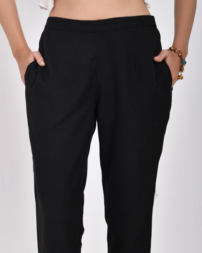 Black Linen Narrow Leg Pants