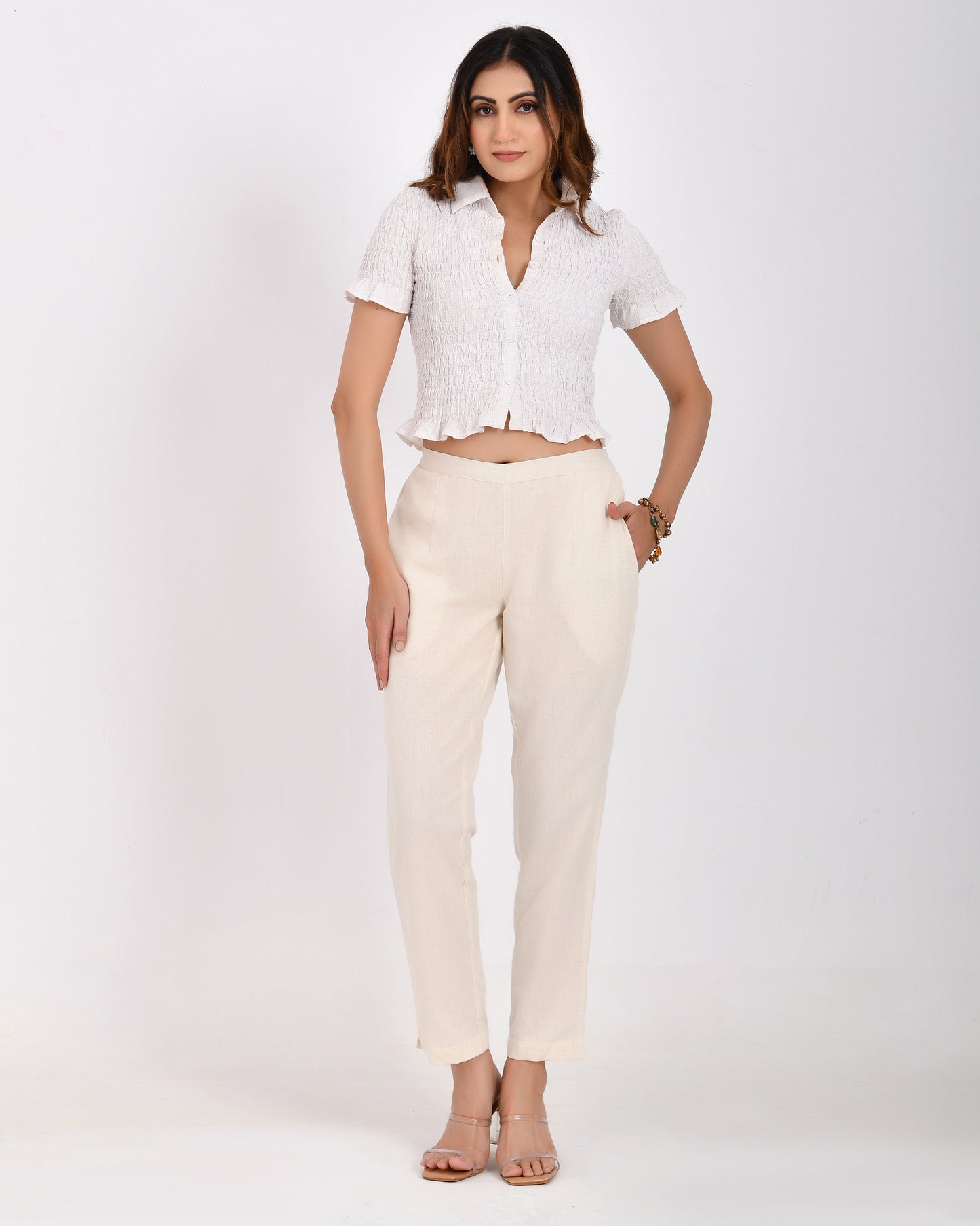 Off-White Linen Narrow Leg Pants