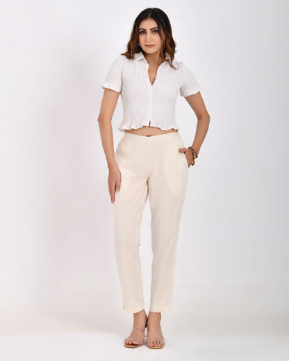 Off-White Linen Narrow Leg Pants