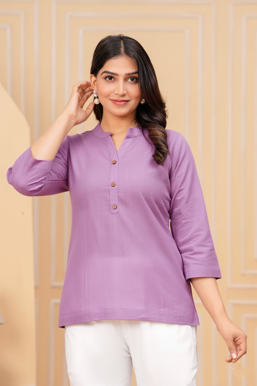 Effortless Style- Lilac Airy Linen Short Kurti