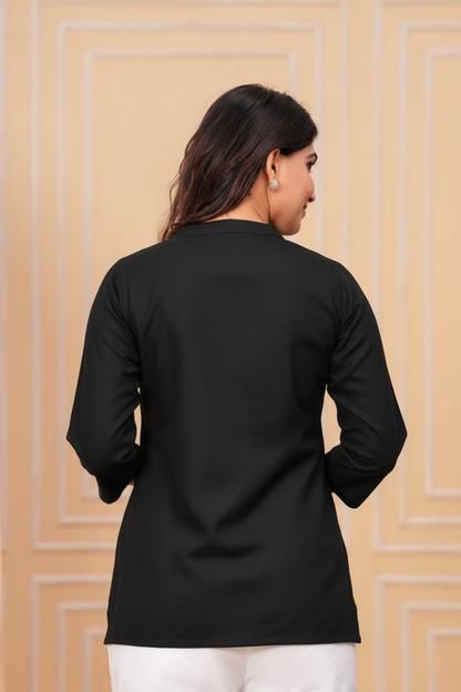 Effortless Style- Black Airy Linen Black Short Kurti