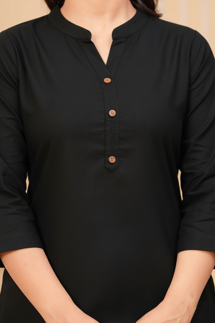 Effortless Style- Black Airy Linen Black Short Kurti