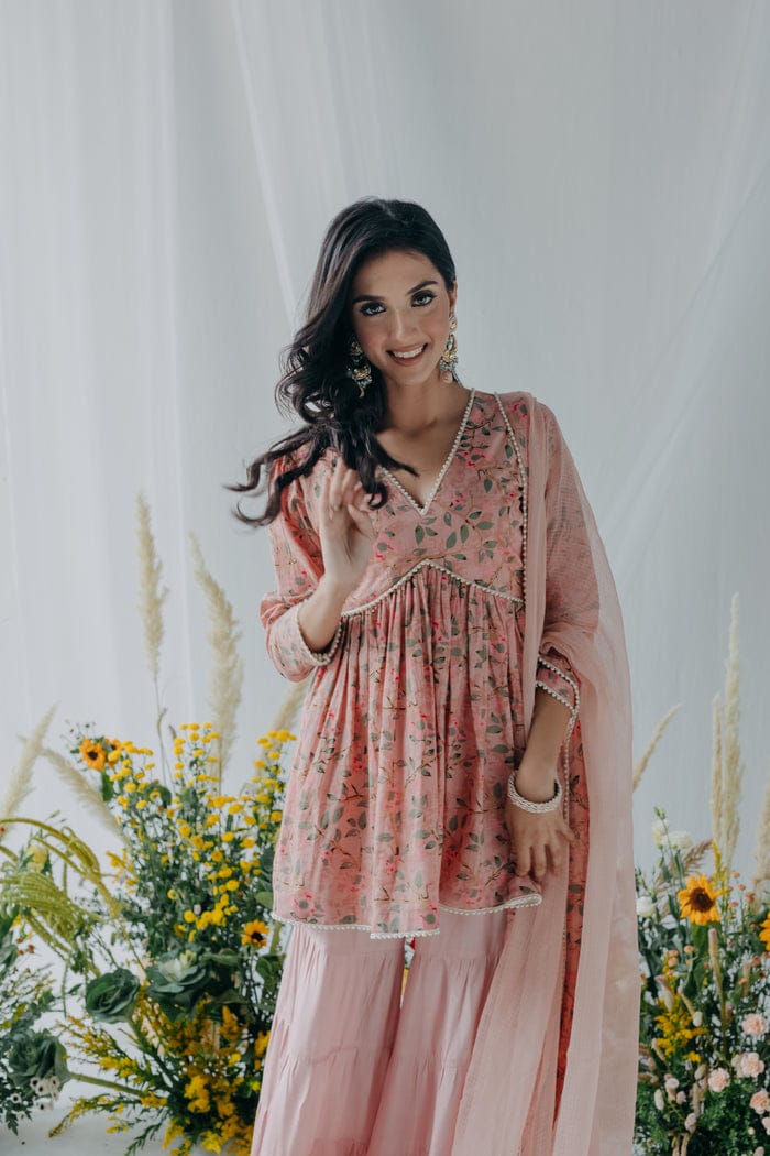 Pink Cotton Sharara Set with Dupatta