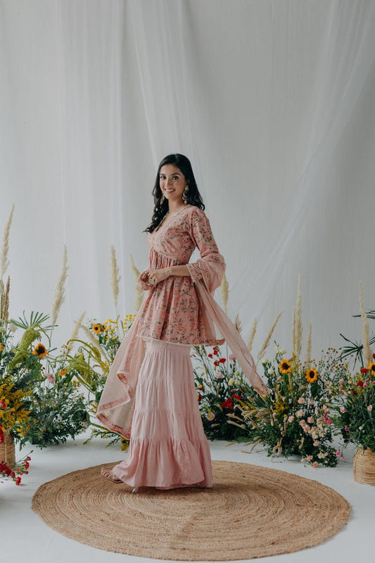Pink Cotton Sharara Set with Dupatta