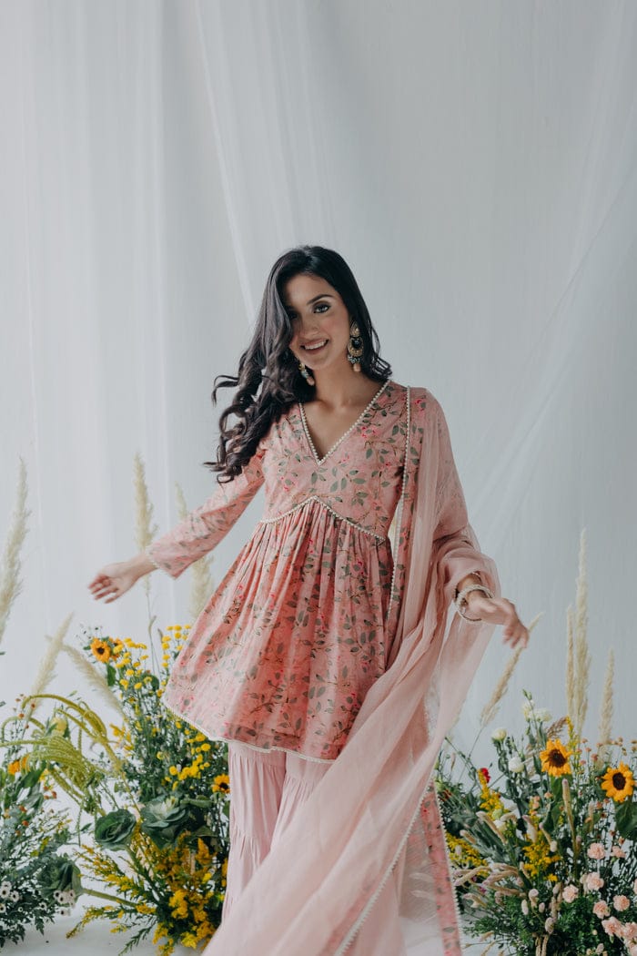 Pink Cotton Sharara Set with Dupatta