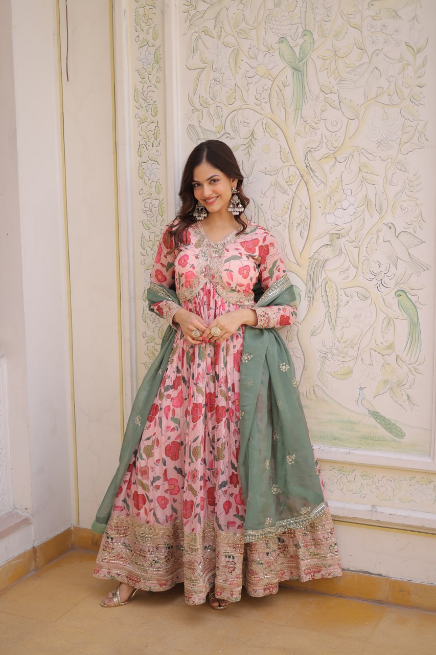 Alia Cut Russian Silk Gown Set with Dupatta for Women