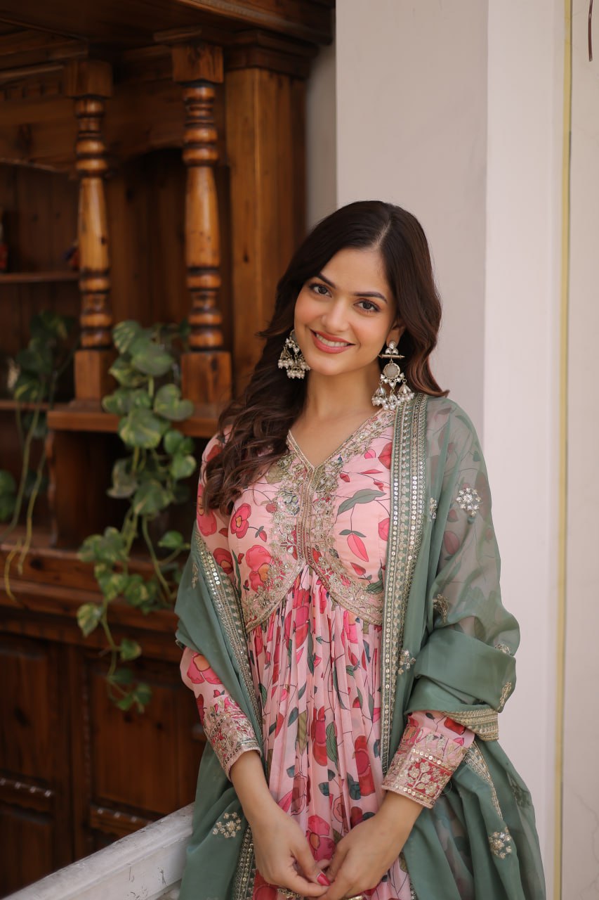 Alia Cut Russian Silk Gown Set with Dupatta for Women