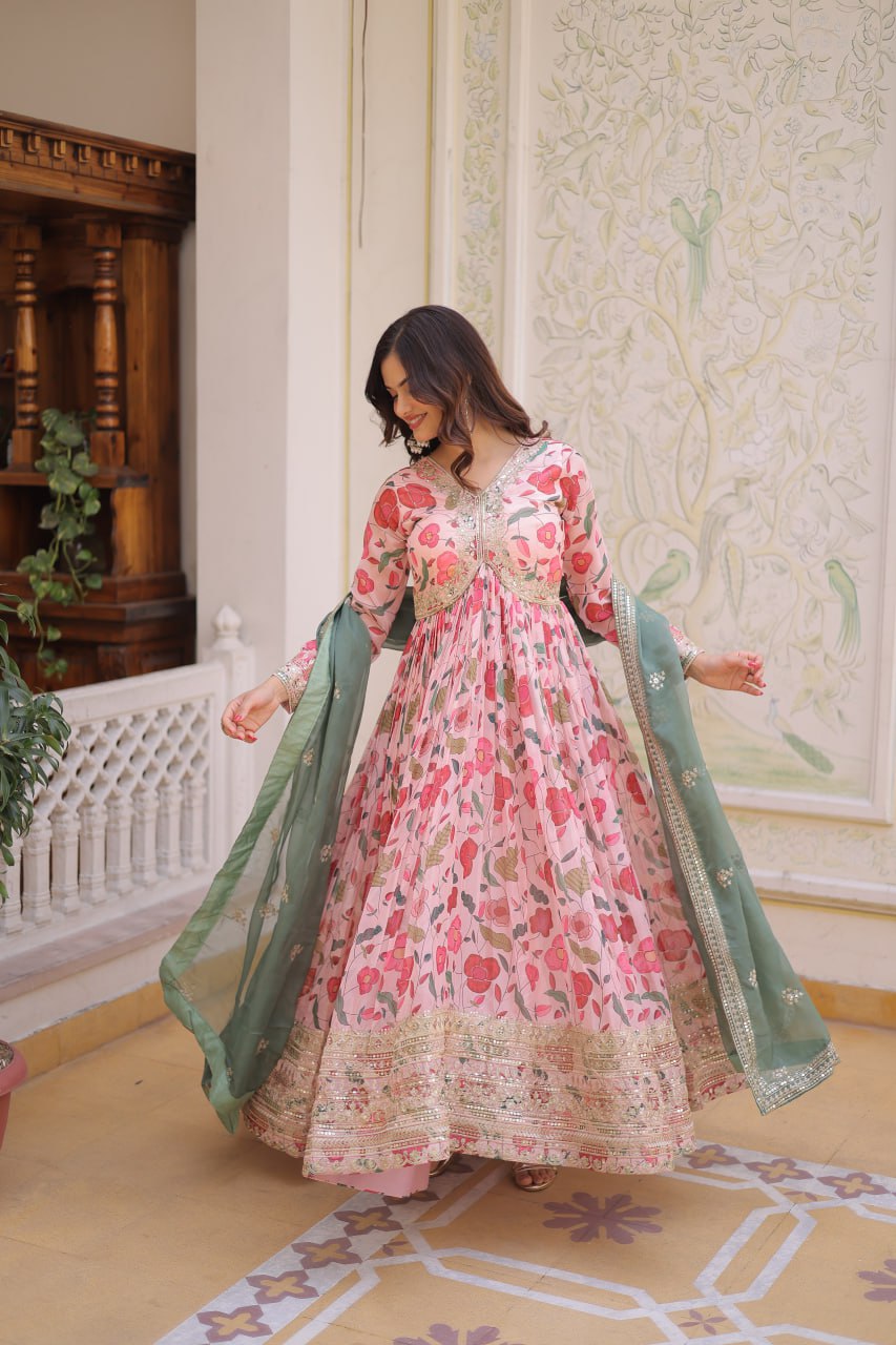 Alia Cut Russian Silk Gown Set with Dupatta for Women