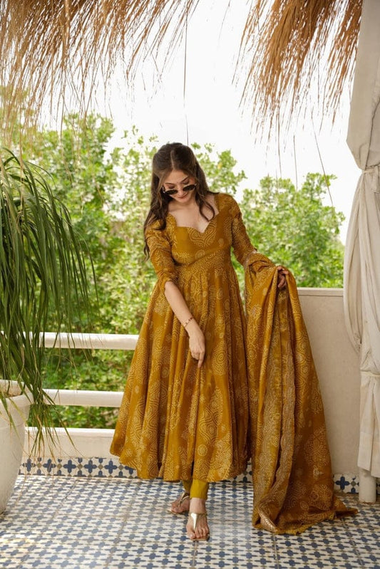 Medallion Bandhej Print Cotton Suit Set with Embroidery