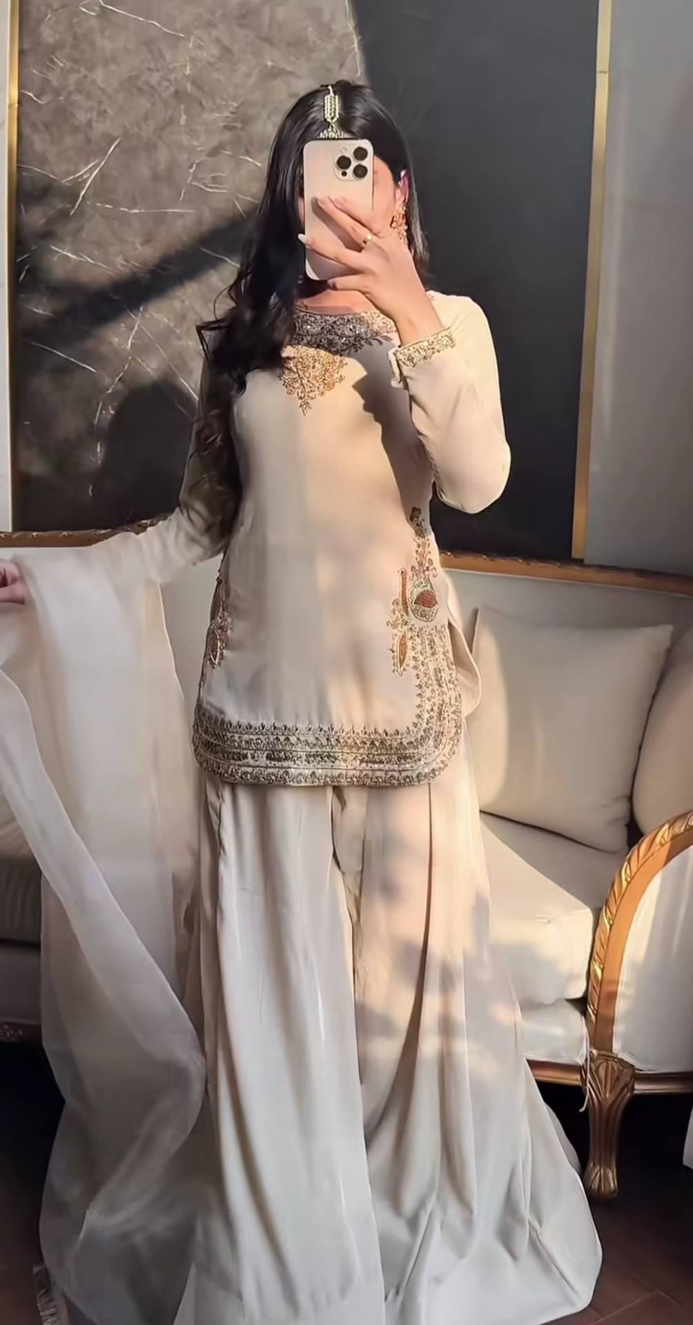 Premium Korean Satin Silk Sharara Set