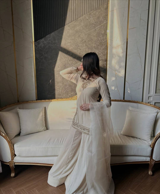 Premium Korean Satin Silk Sharara Set