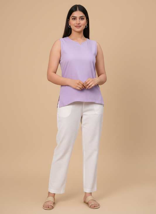 Airy Linen Sleeveless Short Kurti