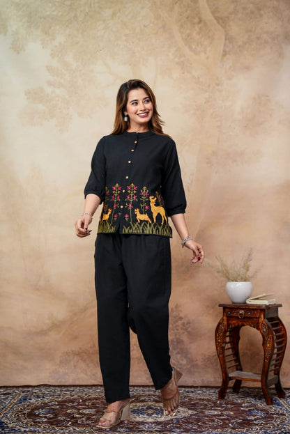 Cotton Linen embroidery Co-Ord Set