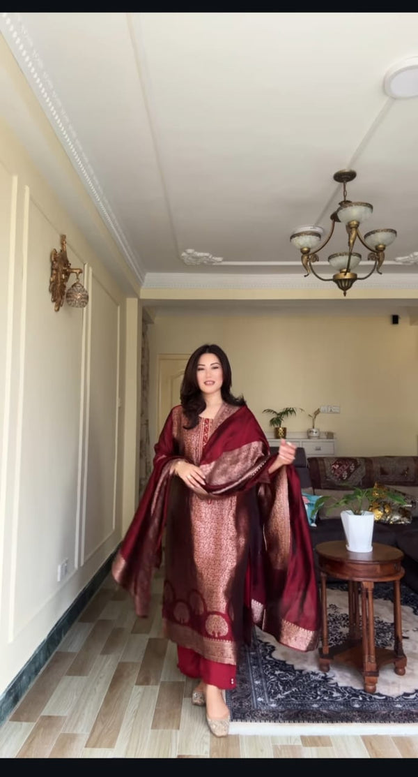 Asopalav Banarasi Jacquard 3 Pc Suit Set