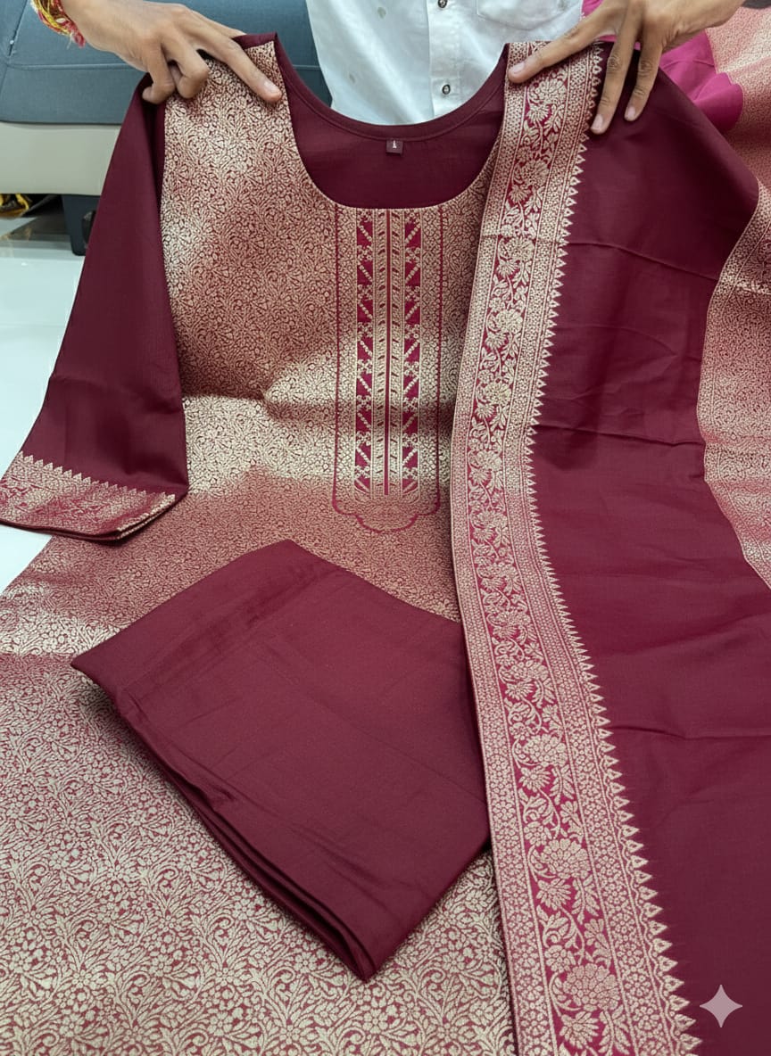 Asopalav Banarasi Jacquard 3 Pc Suit Set